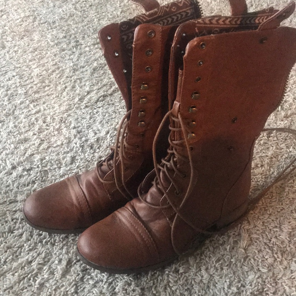 Cognac combat boots